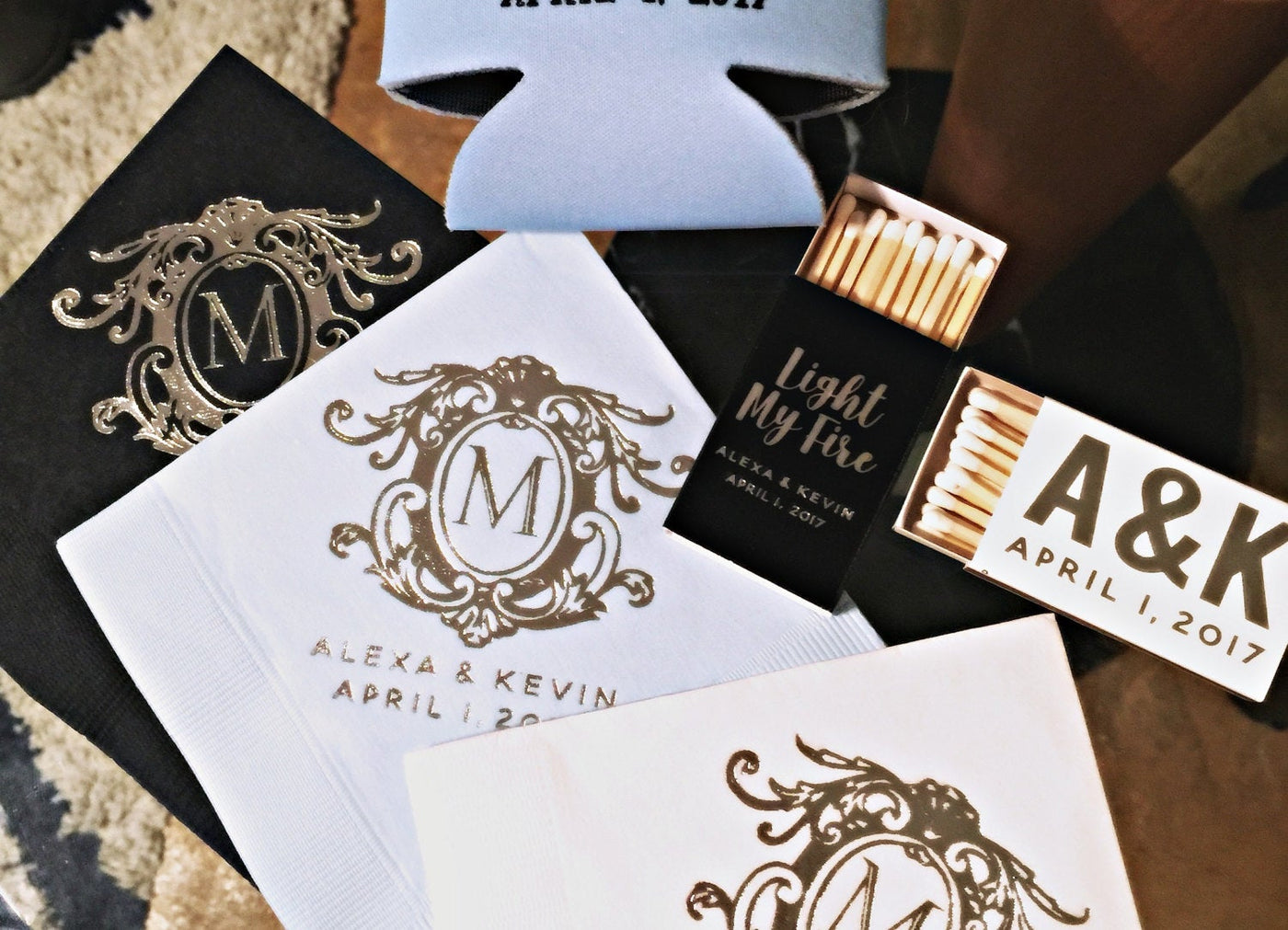 Elegant Gold Foil Monogram Beverage Napkins #1663