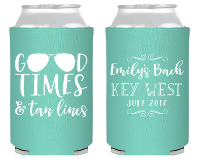 Good Times & Tan Lines Beach Bachelorette Can Coolers #1664