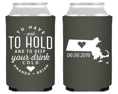 To Have and To Hold State Destination Wedding Can Coolers #1578