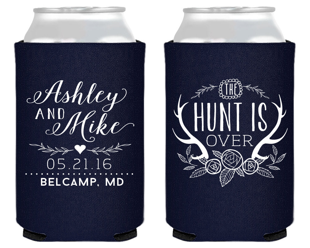 The Hunt is Over Floral Antler Can Cooler Design #1579