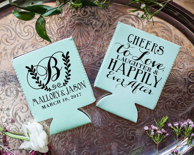 Neoprene Cheers to Love Laughter and Happily Ever After Wedding Can Coolers #1072
