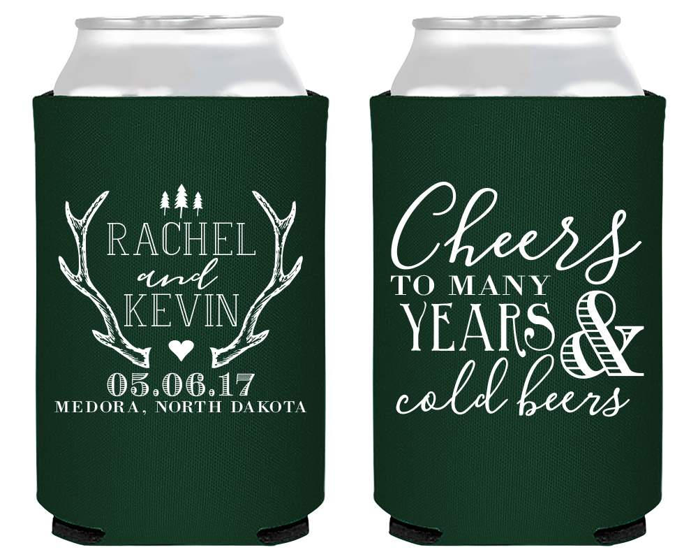 Rustic Cheers To Many Years Antler Can Cooler Design #1681