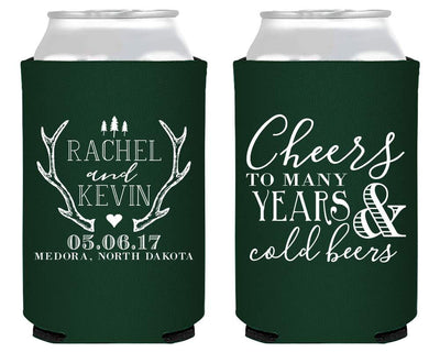 Rustic Cheers To Many Years Antler Can Cooler Design #1681