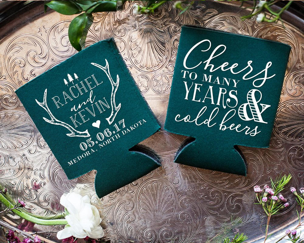 Rustic Cheers To Many Years Antler Can Cooler Design #1681