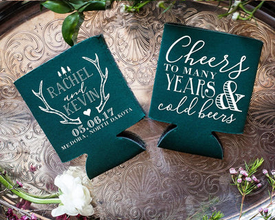 Rustic Cheers To Many Years Antler Can Cooler Design #1681