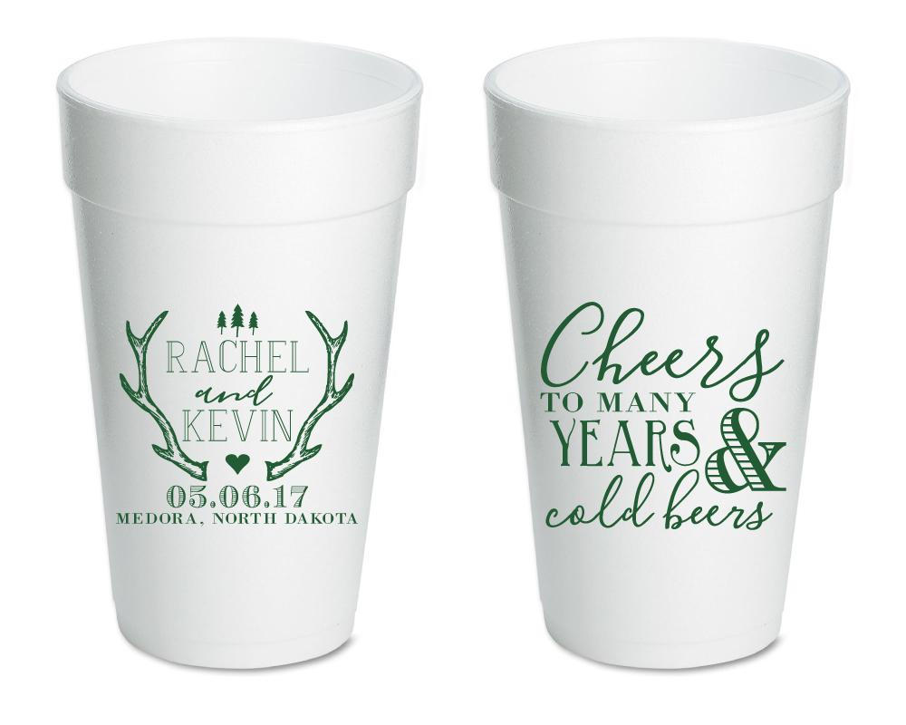 Cheers to Many Years Rustic Antler Wedding Foam Cups #1681