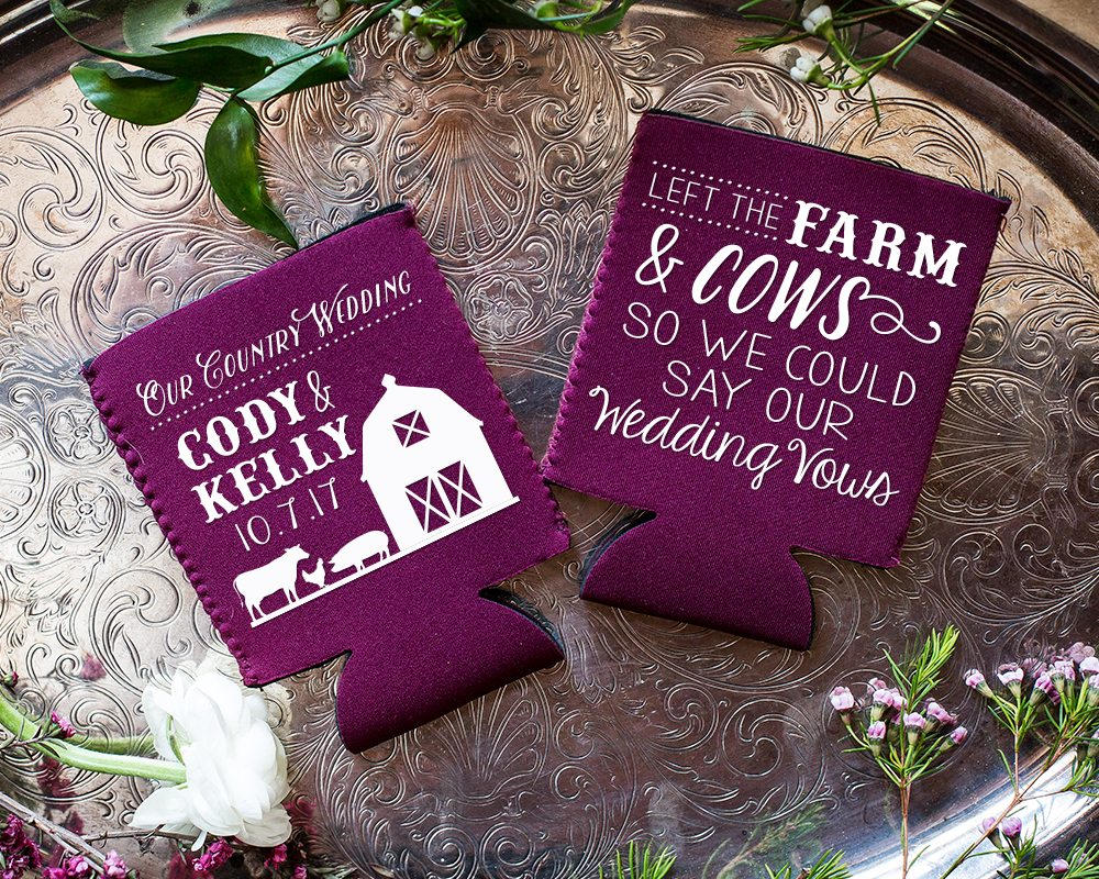 Neoprene Country Barn Wedding Can Coolers #1682
