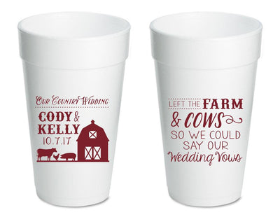 Country Wedding Foam Cup Design #1682