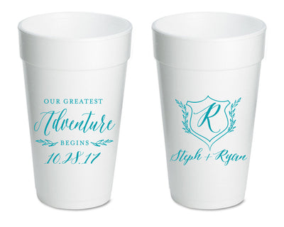 Our Greatest Adventure Wedding Crest Foam Cup Design #1688