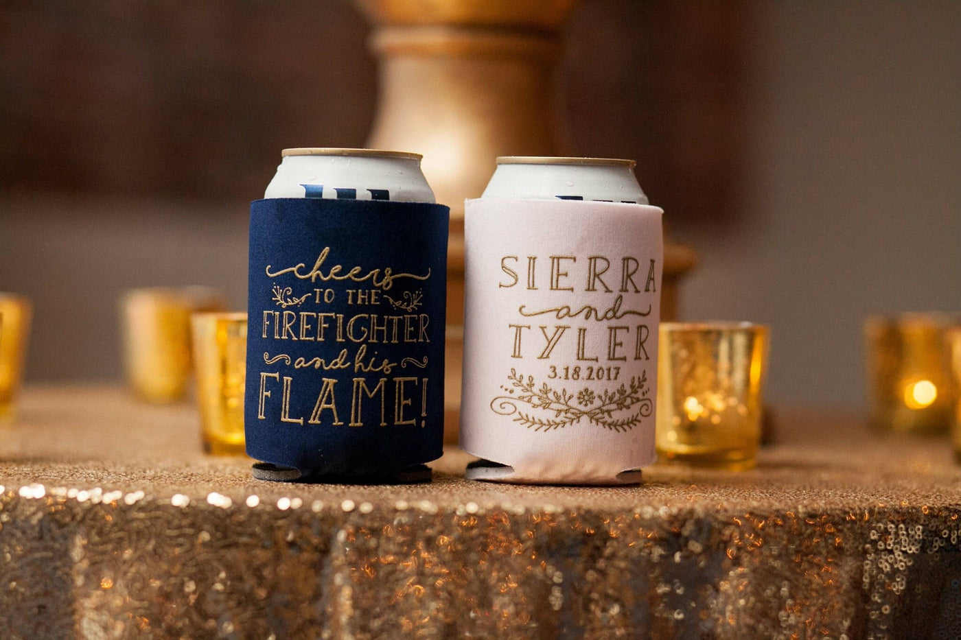 Firefighter and His Flame Wedding Can Coolers #1574