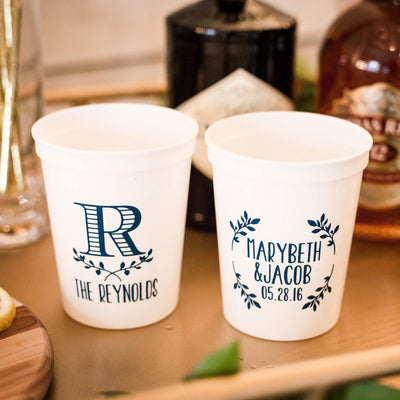 Rustic Wedding Wreath Initial Monogram Stadium Cup #1055