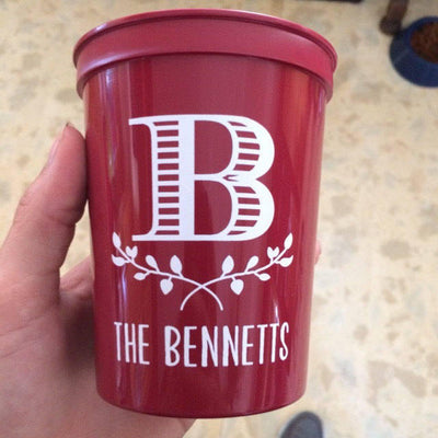 Rustic Wedding Wreath Initial Monogram Stadium Cup #1055