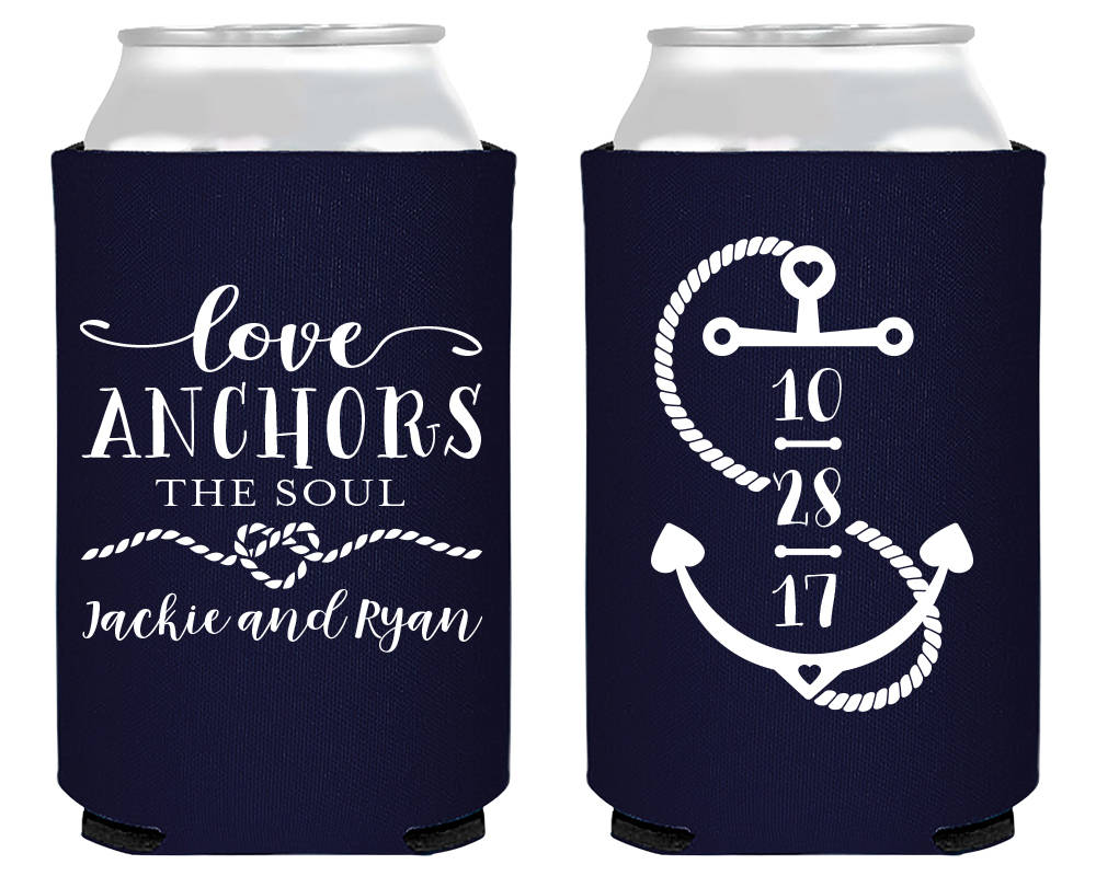 Neoprene Nautical Wedding Can Cooler Design #1714