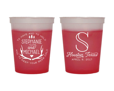To Have and To Hold Rustic Antler Monogram Mood Cup Design #1715