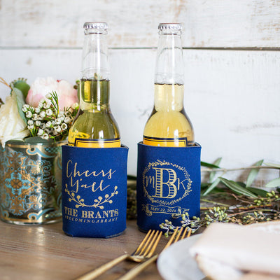 Cheers Y'all Personalized Wedding Can Cooler Design #1024