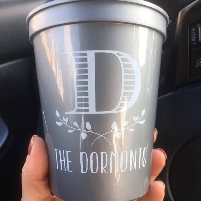 Rustic Wedding Wreath Initial Monogram Stadium Cup #1055