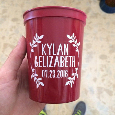 Rustic Wedding Wreath Initial Monogram Stadium Cup #1055