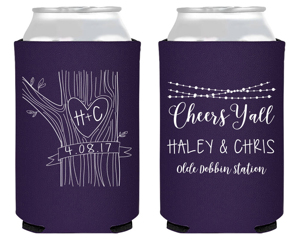 Rustic String Lights Cheers Y'all Neoprene Wedding Can Coolers, #1755
