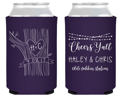 Rustic String Lights Cheers Y'all Neoprene Wedding Can Coolers, #1755