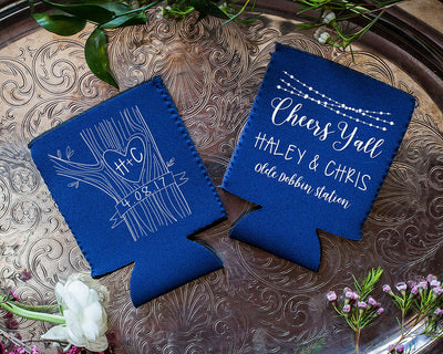 Rustic String Lights Cheers Y'all Neoprene Wedding Can Coolers, #1755