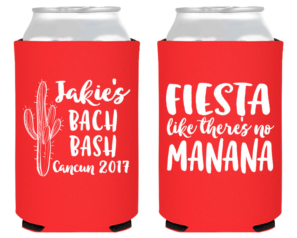 Custom Bachelorette Party Foam Can Coolers Fiesta Like there's No Mañana Personalized Bach Bash Weekend Favors 1757