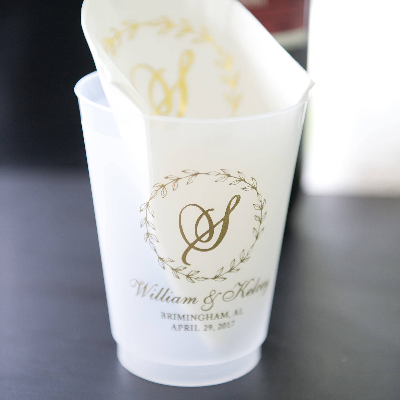 Sandy Toes and Salty Kisses Beach Wedding Frosted Cup Design