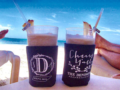 Cheers Y'all Personalized Wedding Can Cooler Design #1024