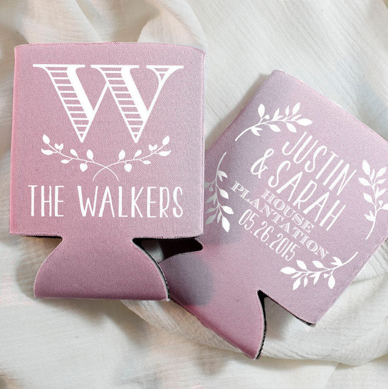 Floral Monogram Wedding Can Coolers #1055