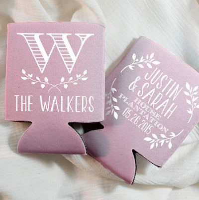 Floral Monogram Wedding Can Coolers #1055
