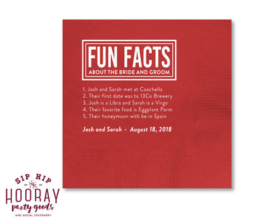 Fun Fact Wedding Beverage Napkins #0211