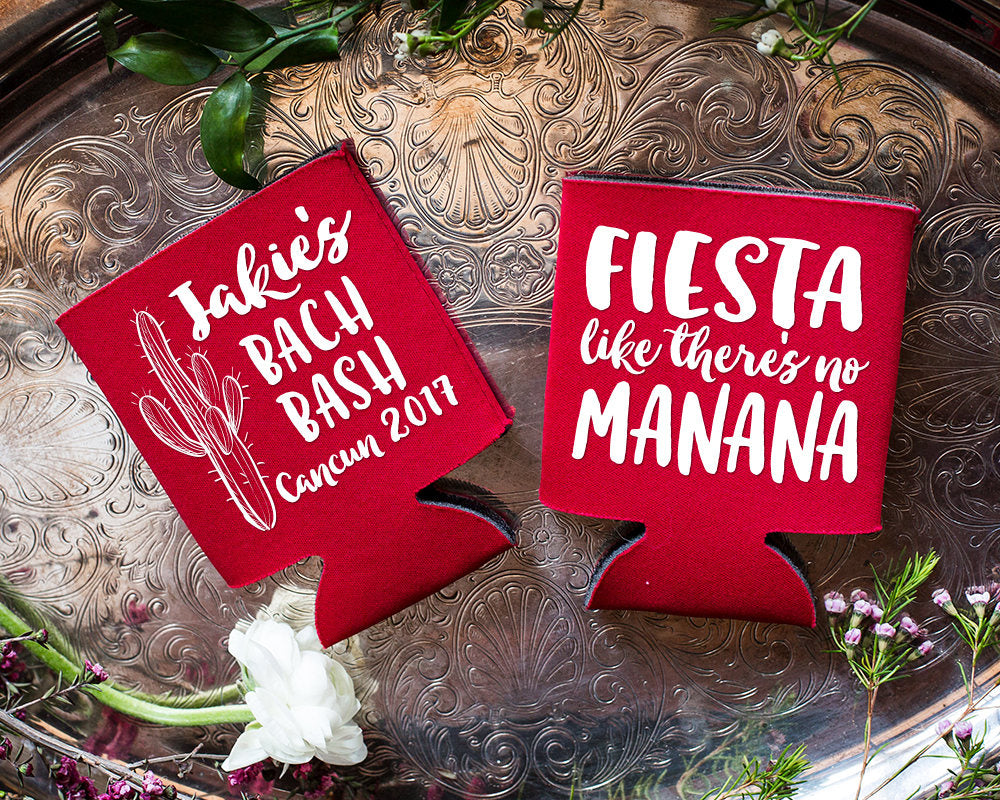 Custom Bachelorette Party Foam Can Coolers Fiesta Like there's No Mañana Personalized Bach Bash Weekend Favors 1757
