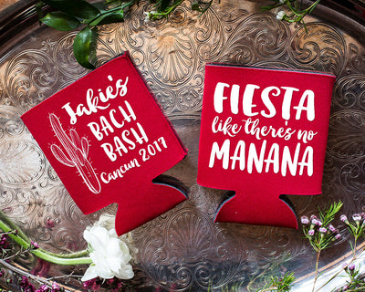 Custom Bachelorette Party Foam Can Coolers Fiesta Like there's No Mañana Personalized Bach Bash Weekend Favors 1757