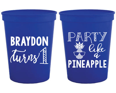 1st Birthday Pineapple Party Stadium Cups #1765