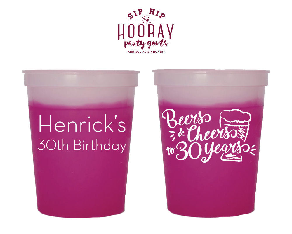 Cheers and Beers to 30 Years Color Changing Mood Cups Design #1810