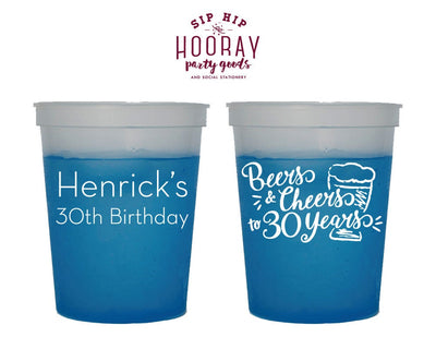 Cheers and Beers to 30 Years Color Changing Mood Cups Design #1810