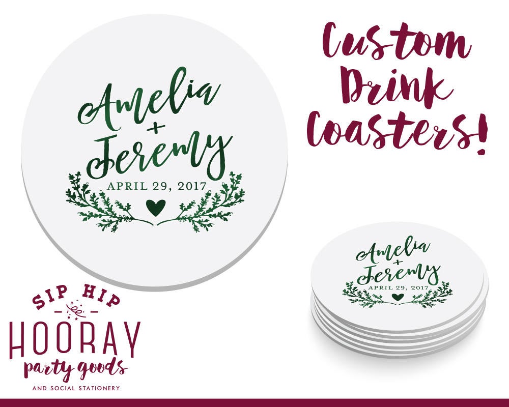 Fall Greenery Wedding Coaster Design #1766