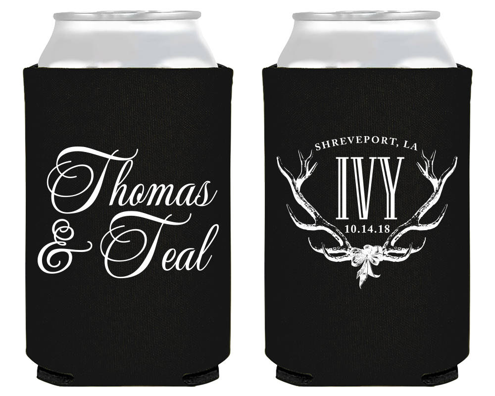 Rustic Antler Wedding Neoprene Can Coolers #1823