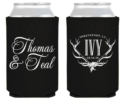 Rustic Antler Wedding Neoprene Can Coolers #1823