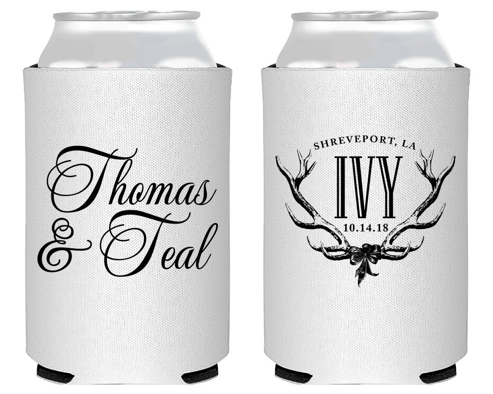 Rustic Antler Wedding Neoprene Can Coolers #1823