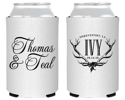 Rustic Antler Wedding Neoprene Can Coolers #1823