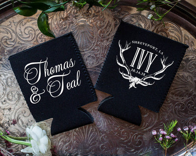 Rustic Antler Wedding Neoprene Can Coolers #1823
