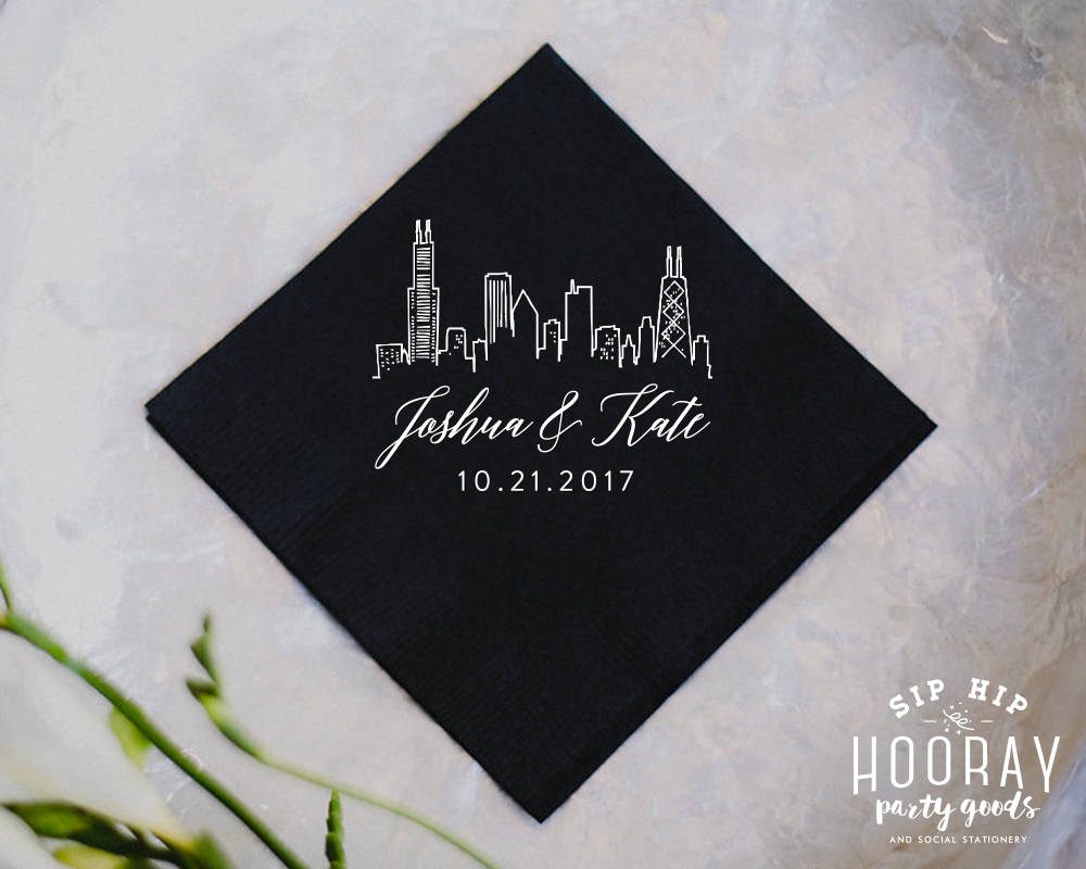 Custom Skyline Wedding Napkins #1827