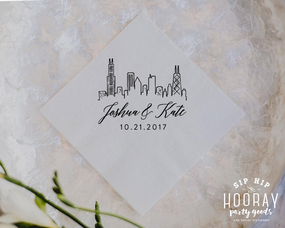 Custom Skyline Wedding Napkins #1827