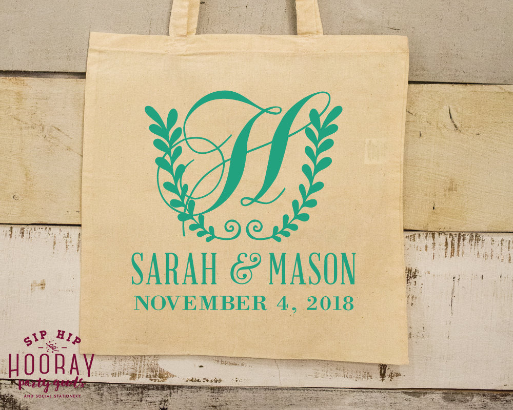 Floral Monogrammed Party Tote Bags #1828