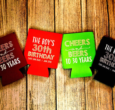 Cheers and Beers to 30 Years Birthday Neoprene Can Coolers, #1656