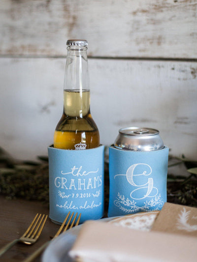 Floral Monogram Wedding Can Coolers #1422