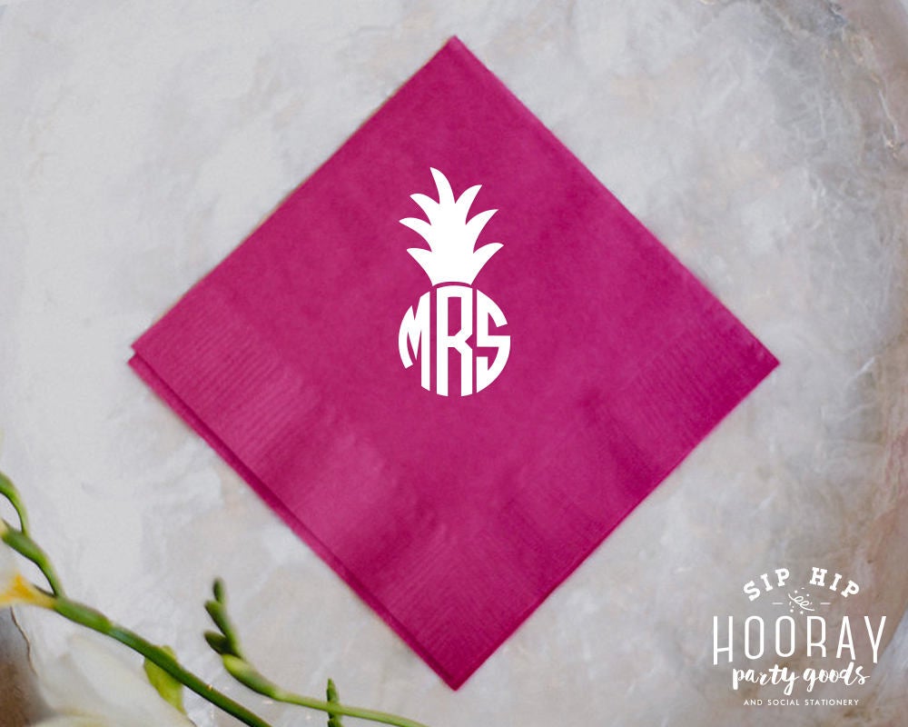 Custom Pineapple Monogram Beverage Napkins #1443