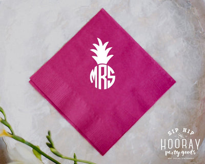 Custom Pineapple Monogram Beverage Napkins #1443