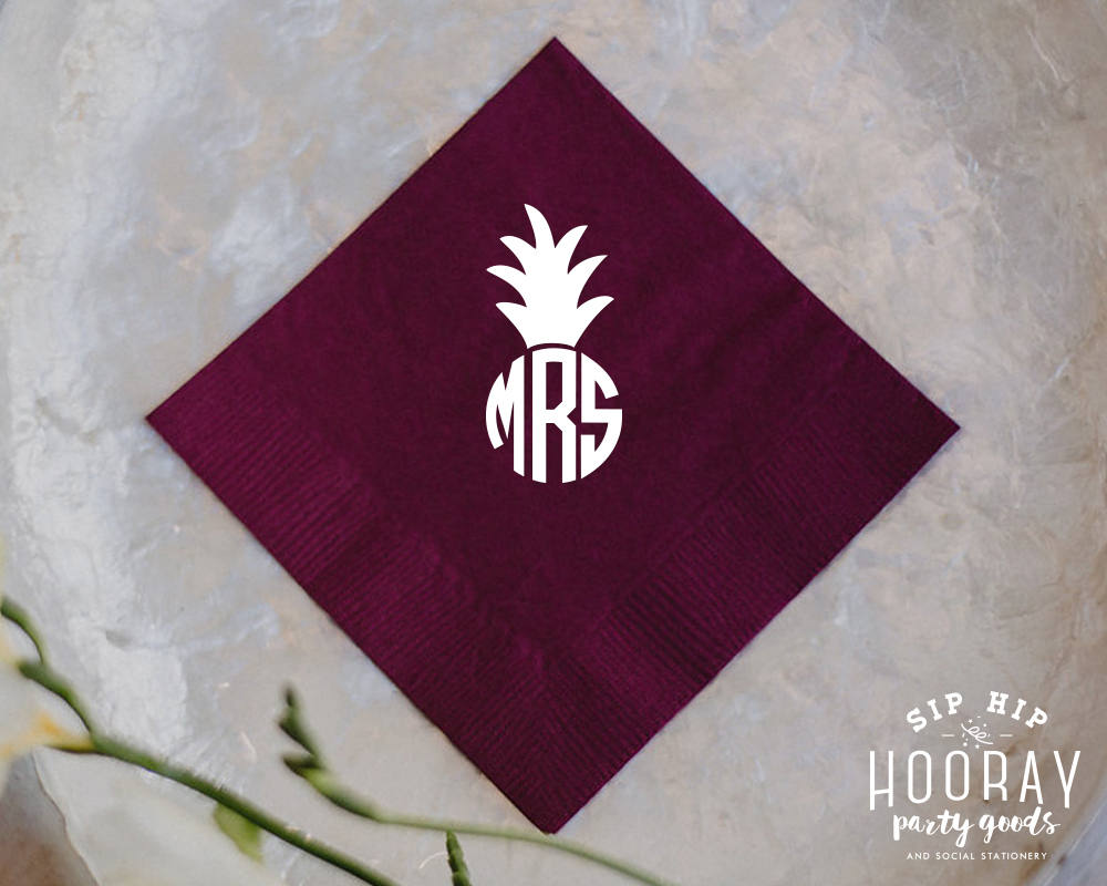 Custom Pineapple Monogram Beverage Napkins #1443