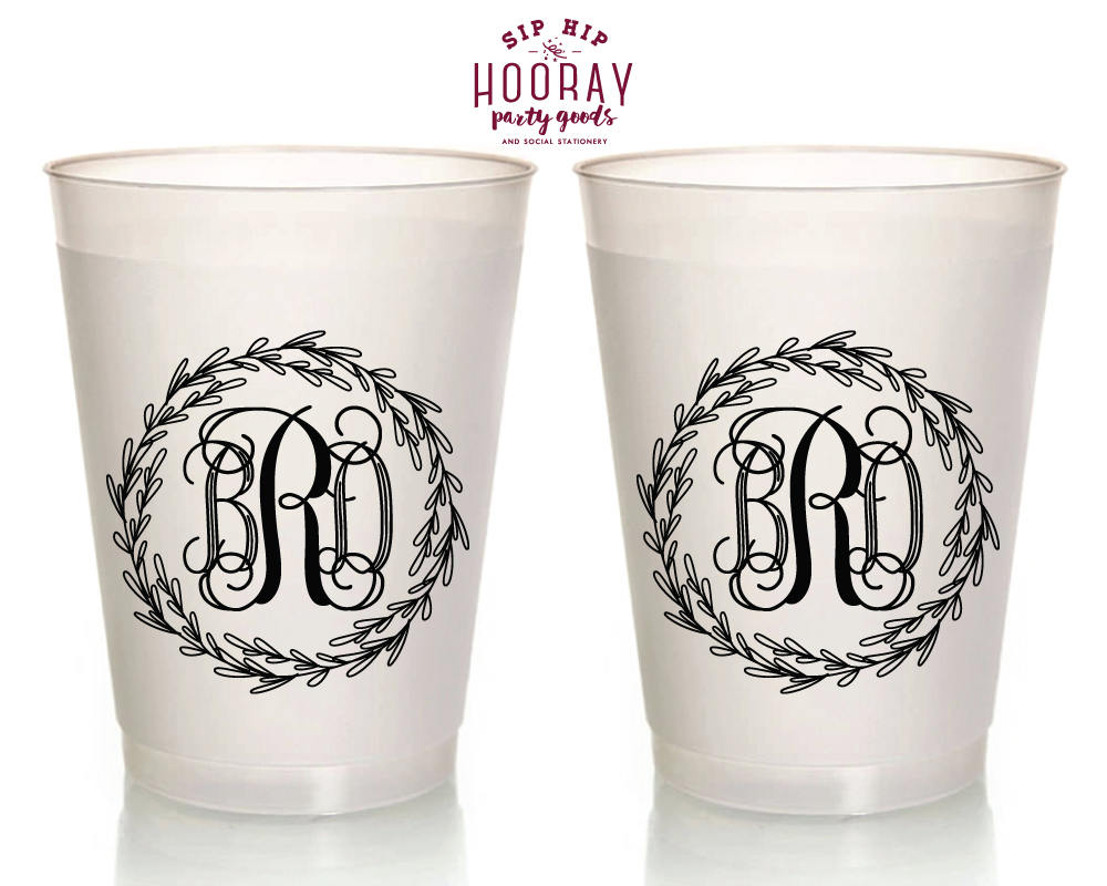Floral Wreath Initial Monogram Frosted Cups #1856